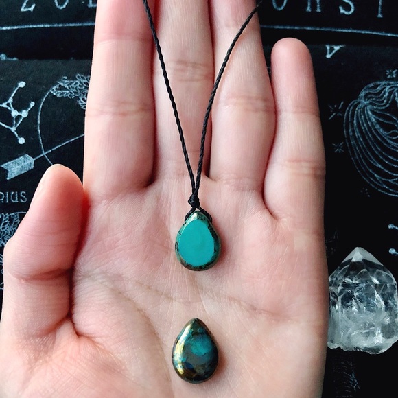 Handmade by me! Jewelry - Teal “Window” Picasso Teardrop Czech Glass Necklace/Choker